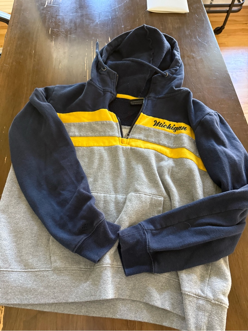 Michigan Colorblock Hooded Sweatshirt - Navy, Gray & Yellow super soft